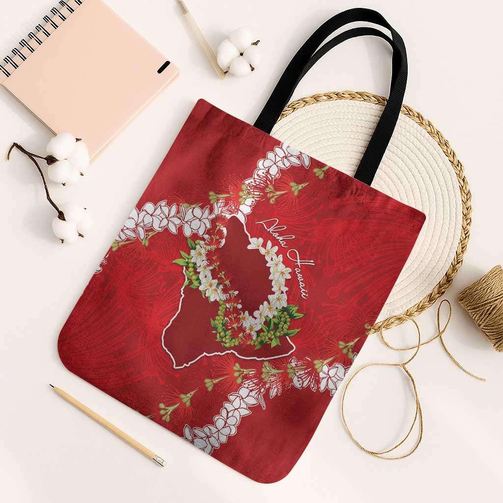 Hawaii Island Flowers Lei Tote Bag Ohia Lehua Scarlet Red LT7 Black Strap One Size Red - Polynesian Pride