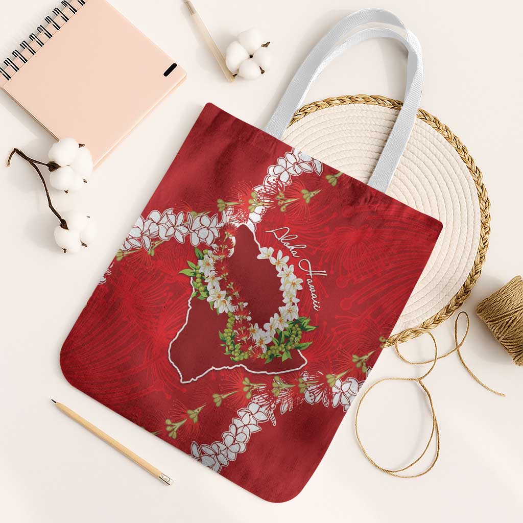 Hawaii Island Flowers Lei Tote Bag Ohia Lehua Scarlet Red LT7 White Strap One Size Red - Polynesian Pride