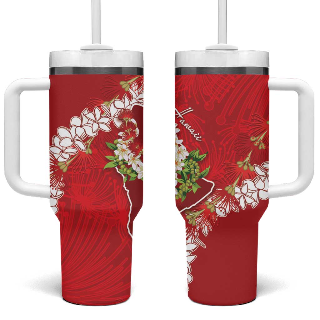 Hawaii Island Flowers Lei Tumbler With Handle Ohia Lehua Scarlet Red LT7 One Size: 40 oz Red - Polynesian Pride