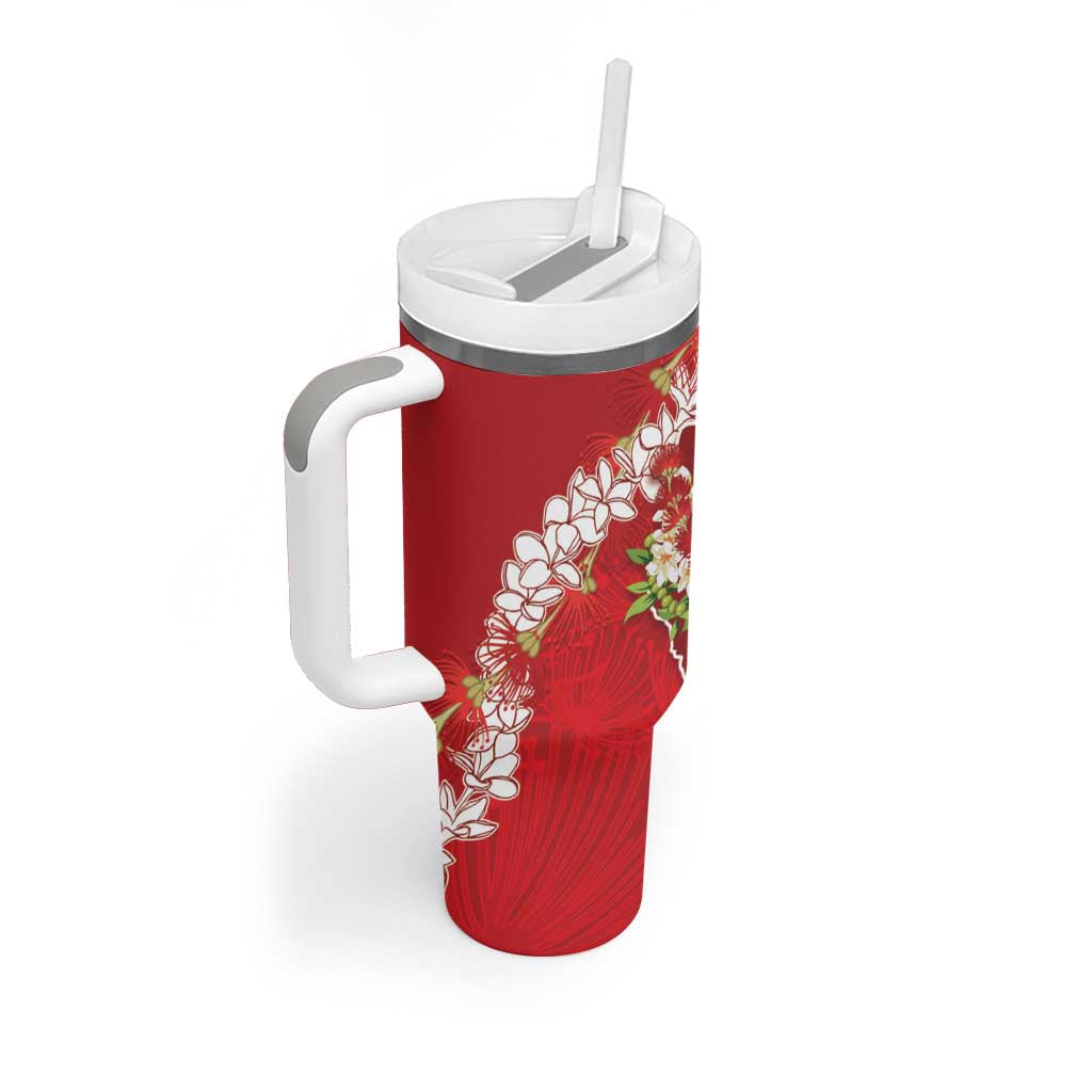 Hawaii Island Flowers Lei Tumbler With Handle Ohia Lehua Scarlet Red LT7 - Polynesian Pride