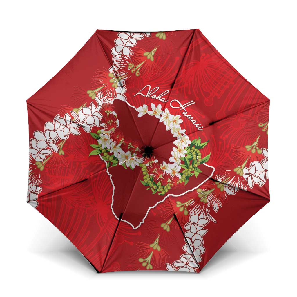 Hawaii Island Flowers Lei Umbrella Ohia Lehua Scarlet Red LT7 One Size Folded 11.42 inch Opened Diameter 37.4 inch Red - Polynesian Pride