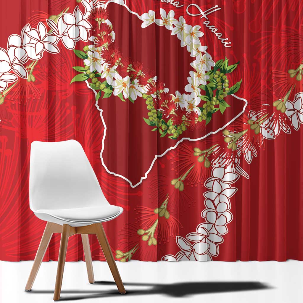Hawaii Island Flowers Lei Window Curtain Ohia Lehua Scarlet Red