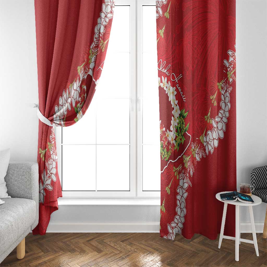 Hawaii Island Flowers Lei Window Curtain Ohia Lehua Scarlet Red
