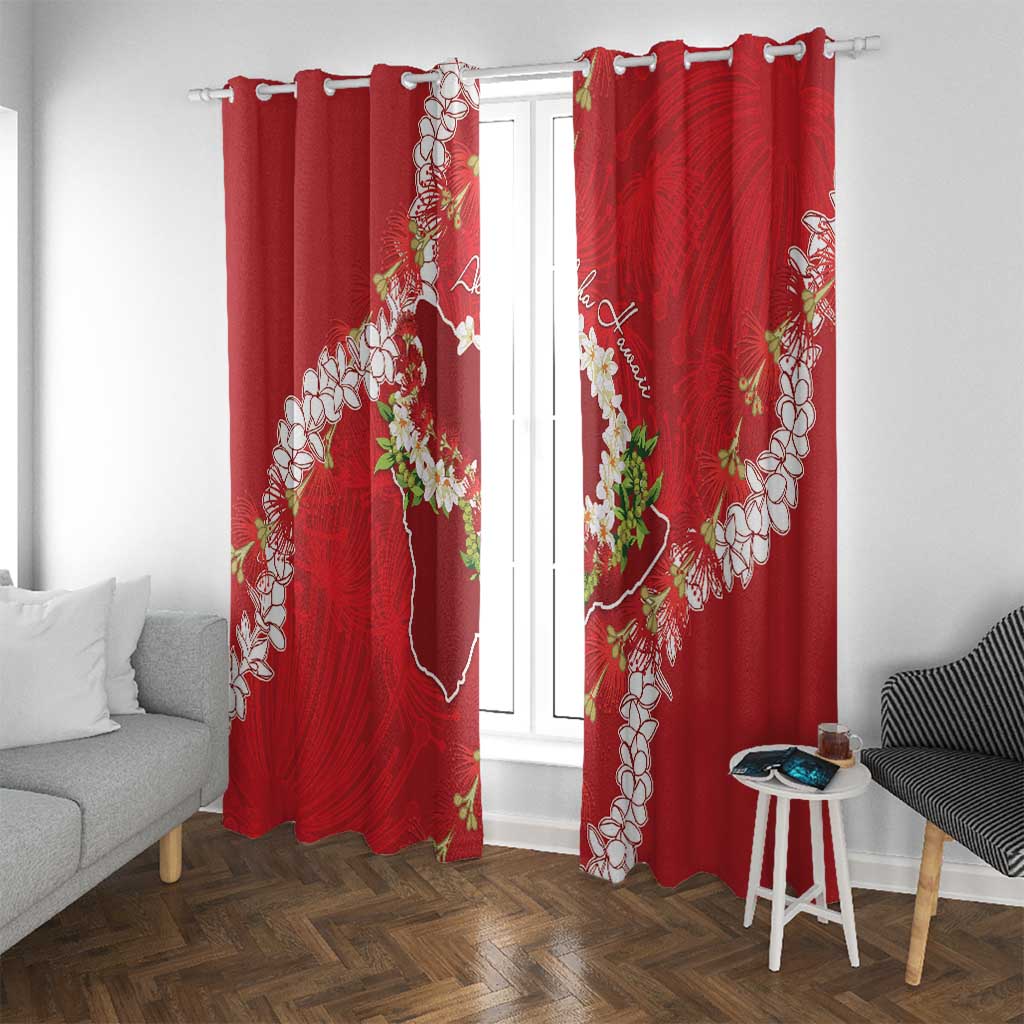 Hawaii Island Flowers Lei Window Curtain Ohia Lehua Scarlet Red