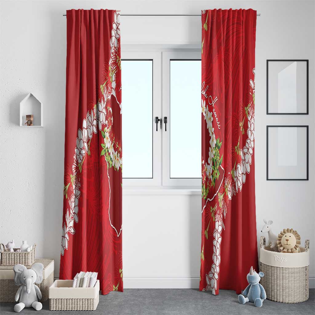 Hawaii Island Flowers Lei Window Curtain Ohia Lehua Scarlet Red