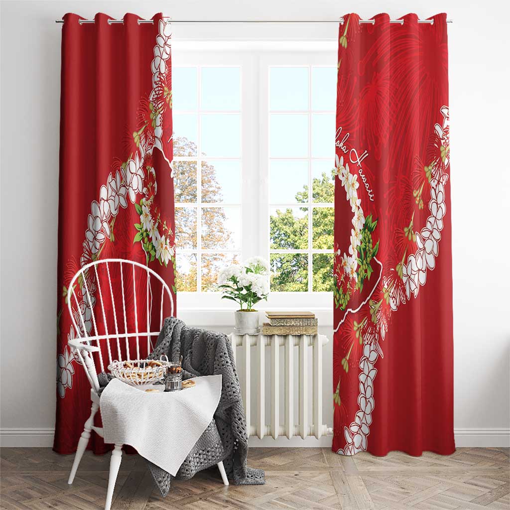 Hawaii Island Flowers Lei Window Curtain Ohia Lehua Scarlet Red