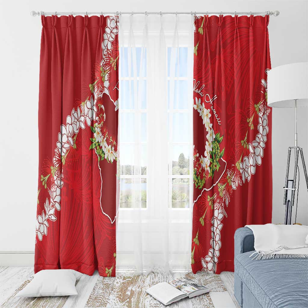 Hawaii Island Flowers Lei Window Curtain Ohia Lehua Scarlet Red