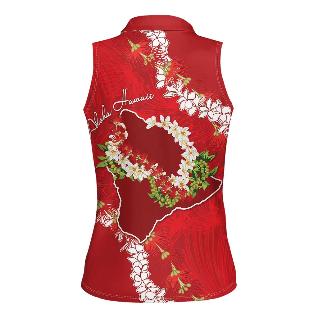 Hawaii Island Flowers Lei Women Sleeveless Polo Shirt Ohia Lehua Scarlet Red