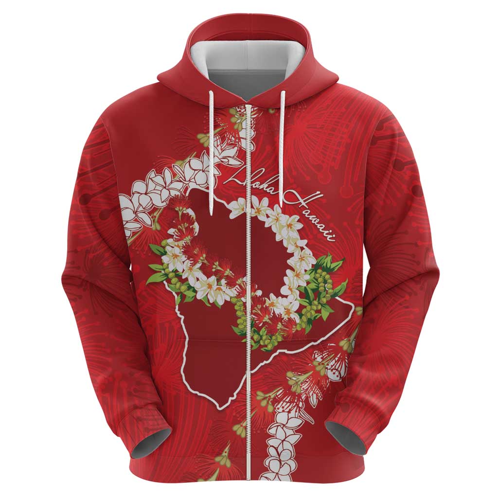 Hawaii Island Flowers Lei Zip Hoodie Ohia Lehua Scarlet Red LT7 - Polynesian Pride