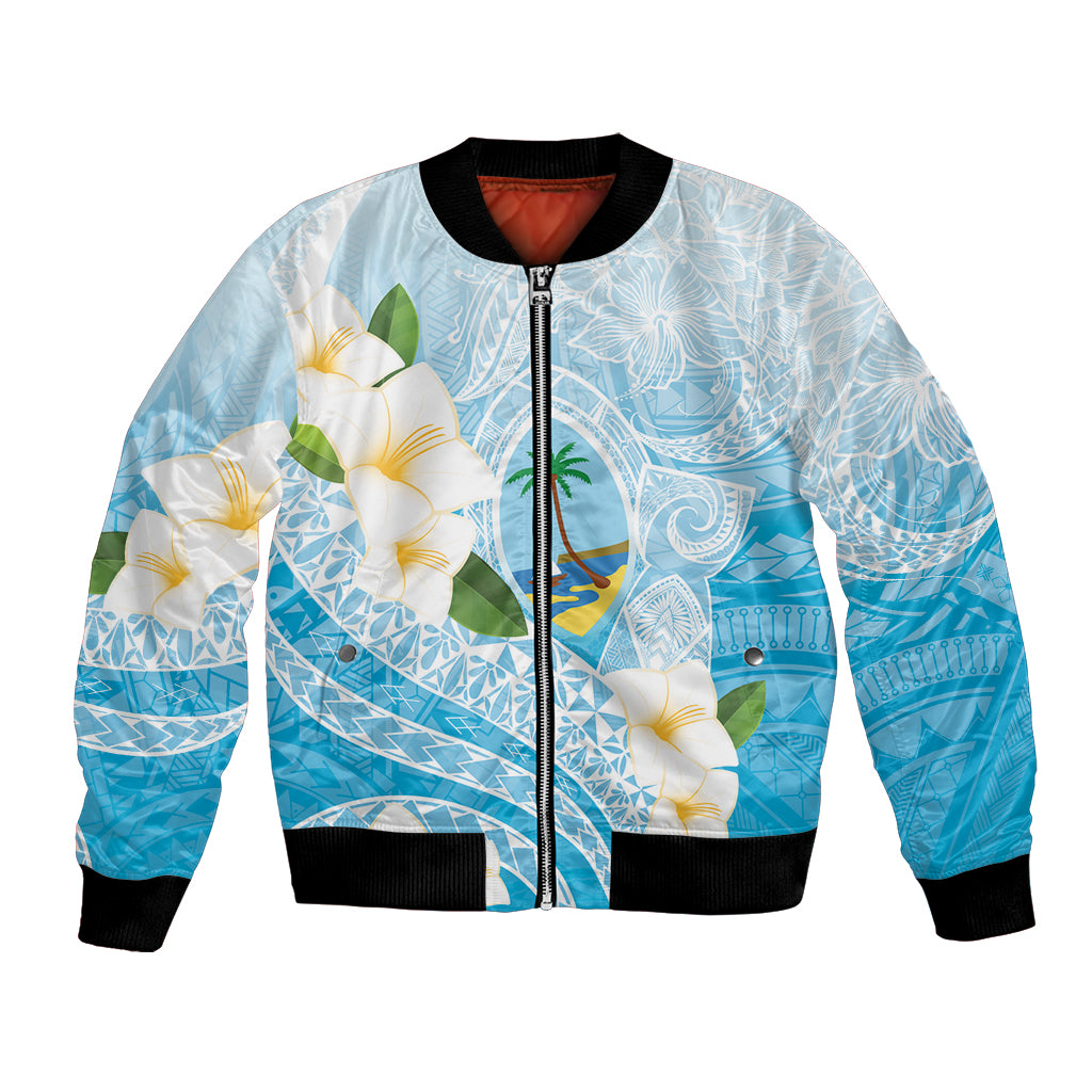 Guam Chamorro Guasali Flowers Bomber Jacket Aqua Gradient