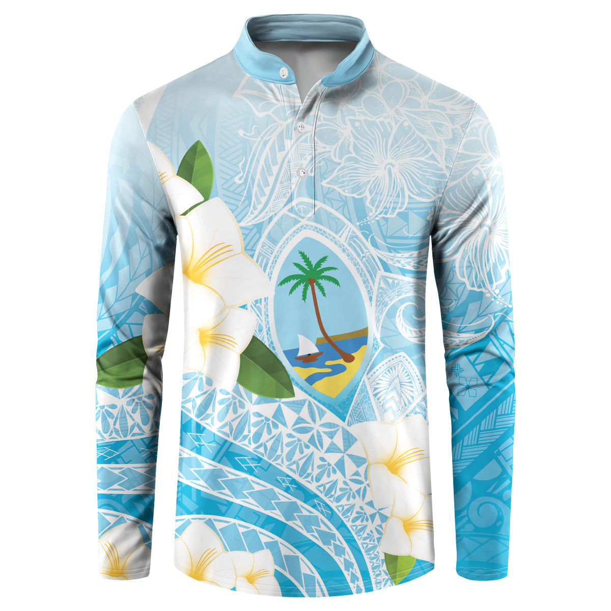 Guam Chamorro Guasali Flowers Button Sweatshirt Aqua Gradient