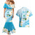 Guam Chamorro Guasali Flowers Couples Matching Mermaid Dress and Hawaiian Shirt Aqua Gradient