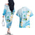 Guam Chamorro Guasali Flowers Couples Matching Off The Shoulder Long Sleeve Dress and Hawaiian Shirt Aqua Gradient