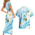 Guam Chamorro Guasali Flowers Couples Matching Short Sleeve Bodycon Dress and Hawaiian Shirt Aqua Gradient