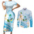 Guam Chamorro Guasali Flowers Couples Matching Short Sleeve Bodycon Dress and Long Sleeve Button Shirt Aqua Gradient