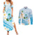 Guam Chamorro Guasali Flowers Couples Matching Summer Maxi Dress and Long Sleeve Button Shirt Aqua Gradient