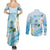 Guam Chamorro Guasali Flowers Couples Matching Summer Maxi Dress and Long Sleeve Button Shirt Aqua Gradient