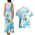 Guam Chamorro Guasali Flowers Couples Matching Tank Maxi Dress and Hawaiian Shirt Aqua Gradient