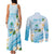 Guam Chamorro Guasali Flowers Couples Matching Tank Maxi Dress and Long Sleeve Button Shirt Aqua Gradient