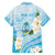 Guam Chamorro Guasali Flowers Family Matching Off The Shoulder Long Sleeve Dress and Hawaiian Shirt Aqua Gradient