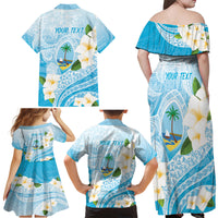 Guam Chamorro Guasali Flowers Family Matching Off Shoulder Maxi Dress and Hawaiian Shirt Aqua Gradient