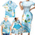 Guam Chamorro Guasali Flowers Family Matching Short Sleeve Bodycon Dress and Hawaiian Shirt Aqua Gradient