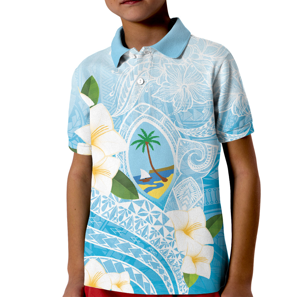 Guam Chamorro Guasali Flowers Kid Polo Shirt Aqua Gradient