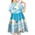 Guam Chamorro Guasali Flowers Kid Short Sleeve Dress Aqua Gradient