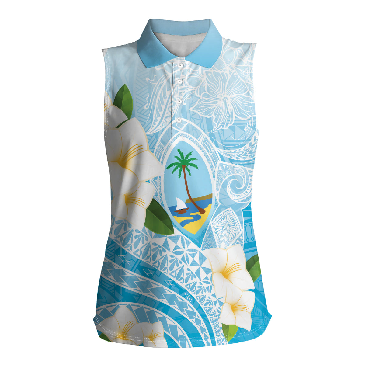 Guam Chamorro Guasali Flowers Women Sleeveless Polo Shirt Aqua Gradient