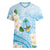 Guam Chamorro Guasali Flowers Women V-Neck T-Shirt Aqua Gradient