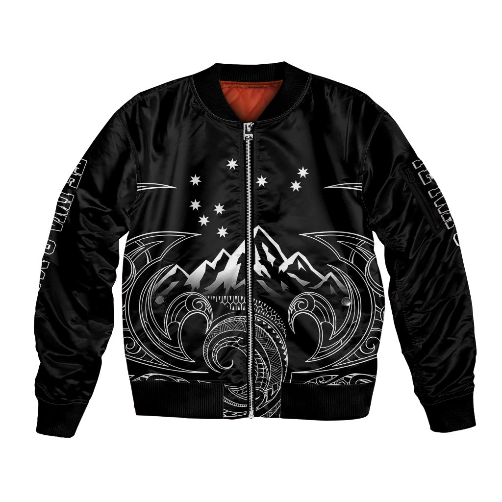 New Zealand Sleeve Zip Bomber Jacket Maori Te Iwa o Matariki LT7 Unisex Black - Polynesian Pride