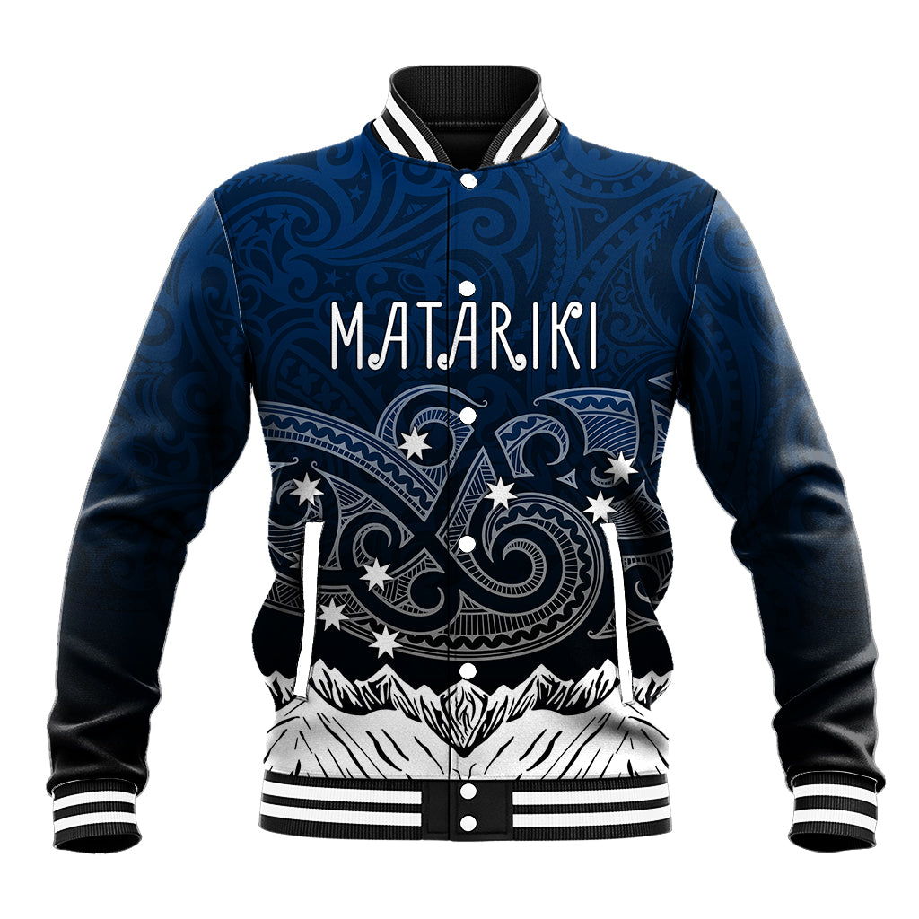 Personalised New Zealand Baseball Jacket Matariki Maori Patterns - Gradient LT7 Unisex Black - Polynesian Pride