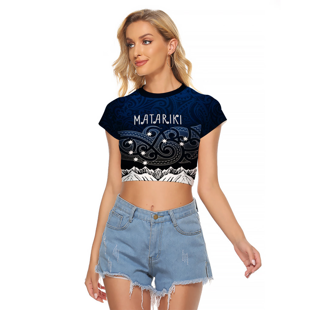 Personalised New Zealand Raglan Cropped T Shirt Matariki Maori Patterns - Gradient LT7 Female Black - Polynesian Pride