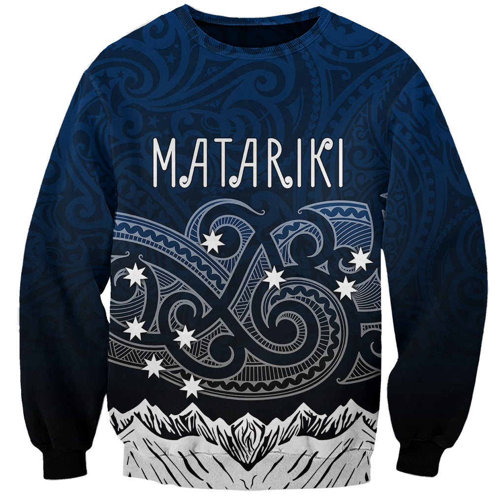 Personalised New Zealand Sweatshirt Matariki Maori Patterns - Gradient LT7 Unisex Black - Polynesian Pride