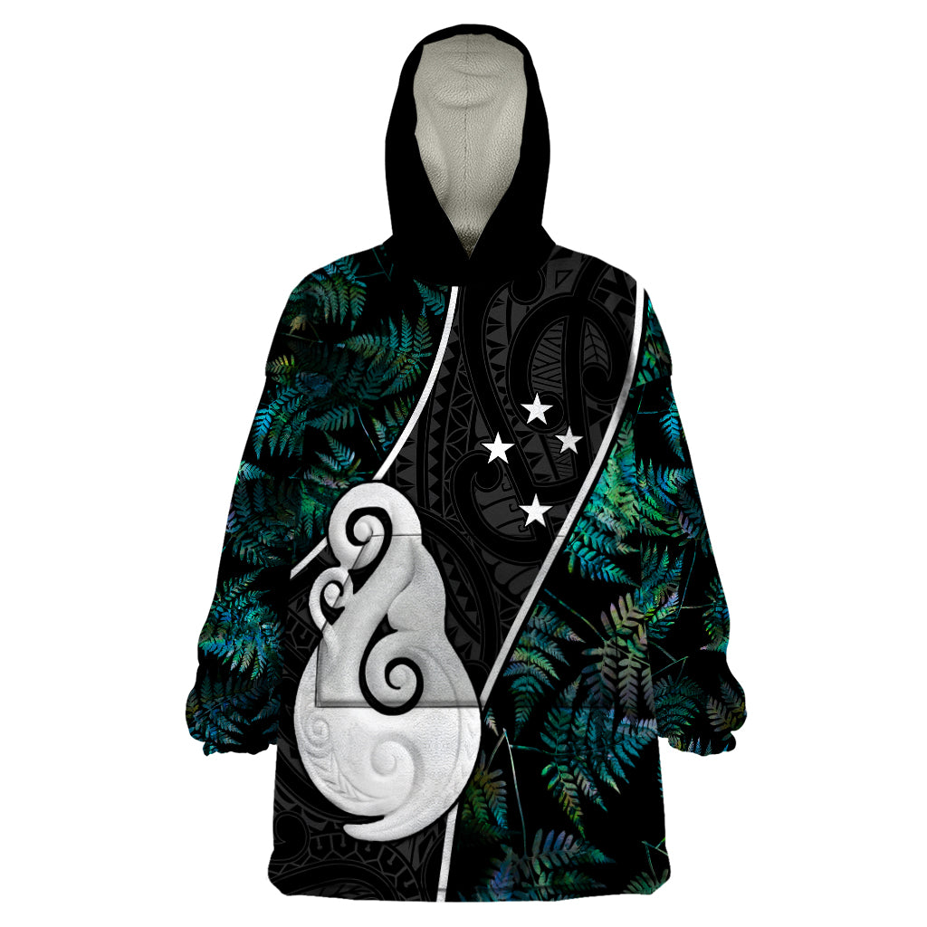 Personalised New Zealand Wearable Blanket Hoodie Paua Shell Maori Manaia with Silver Ferns LT7 One Size Art - Polynesian Pride