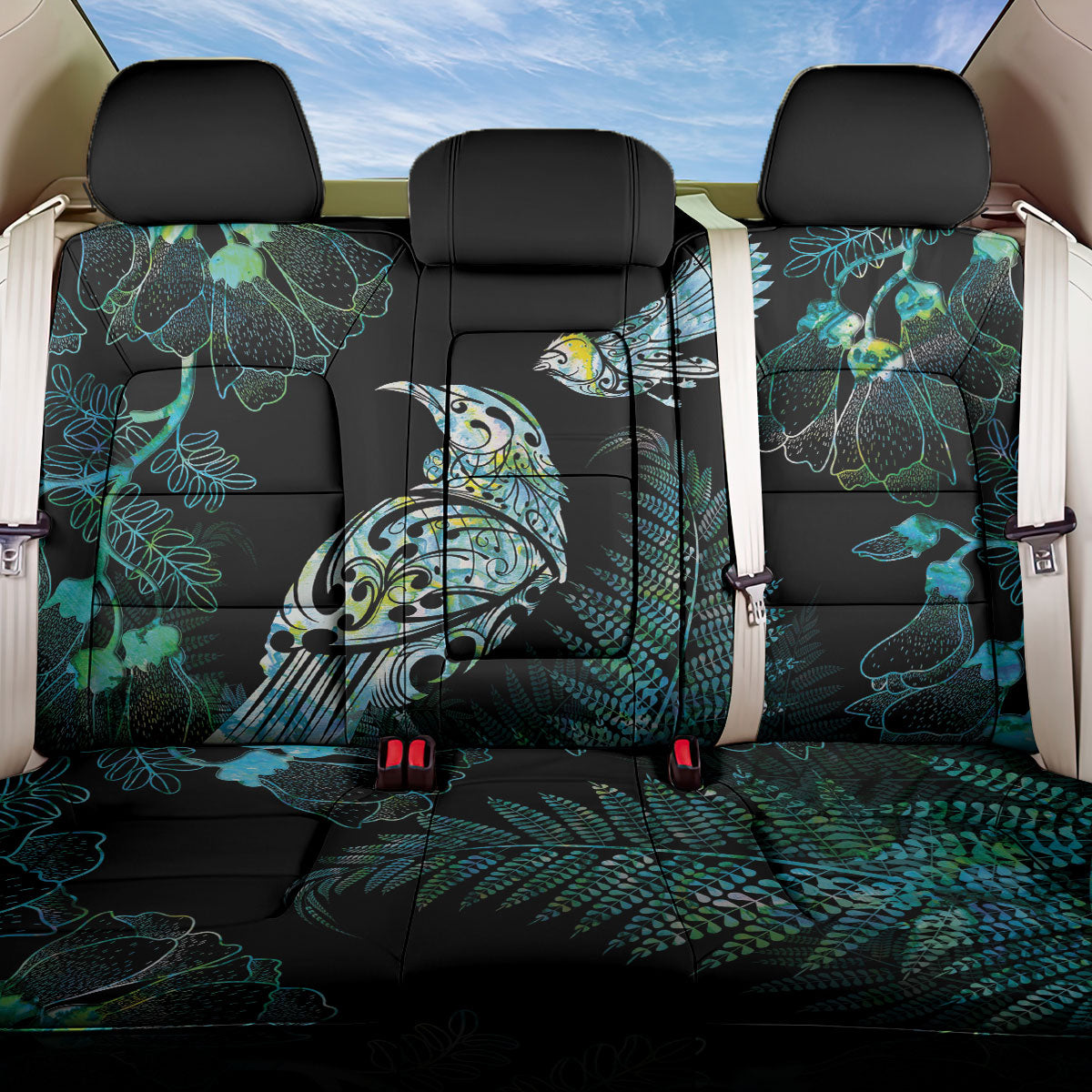 Aotearoa Maori Mahuru Back Car Seat Cover Spring Time - Paua Shell Green LT7 One Size Black - Polynesian Pride