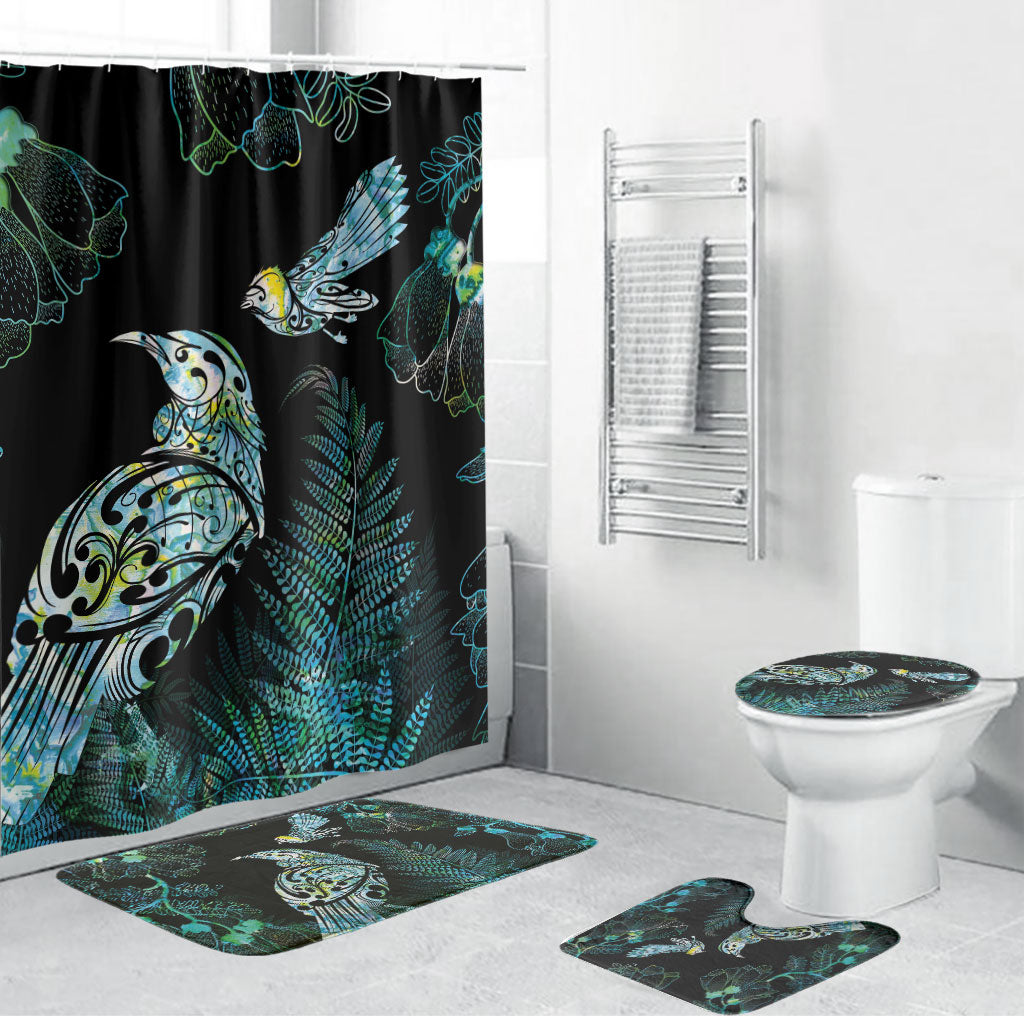 Aotearoa Maori Mahuru Bathroom Set Spring Time - Paua Shell Green LT7 Bathroom Set (4 pcs) Black - Polynesian Pride