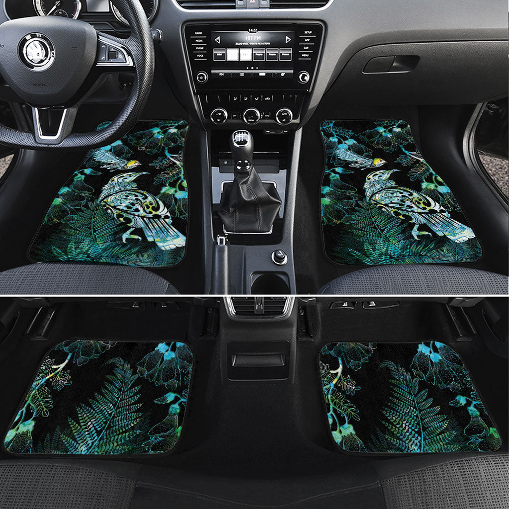 Aotearoa Maori Mahuru Car Mats Spring Time - Paua Shell Green LT7 Set 4pcs Black - Polynesian Pride