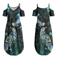 Aotearoa Maori Mahuru Couples Matching Summer Maxi Dress and Hawaiian Shirt Spring Time - Paua Shell Green LT7 - Polynesian Pride
