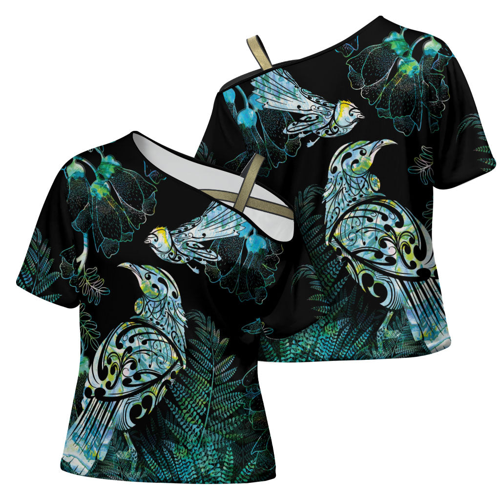 Aotearoa Maori Mahuru Cross Shoulder Shirt Spring Time - Paua Shell Green LT7 - Polynesian Pride