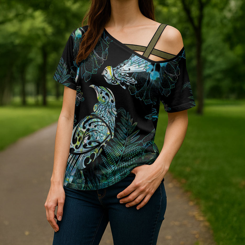 Aotearoa Maori Mahuru Cross Shoulder Shirt Spring Time - Paua Shell Green LT7 - Polynesian Pride