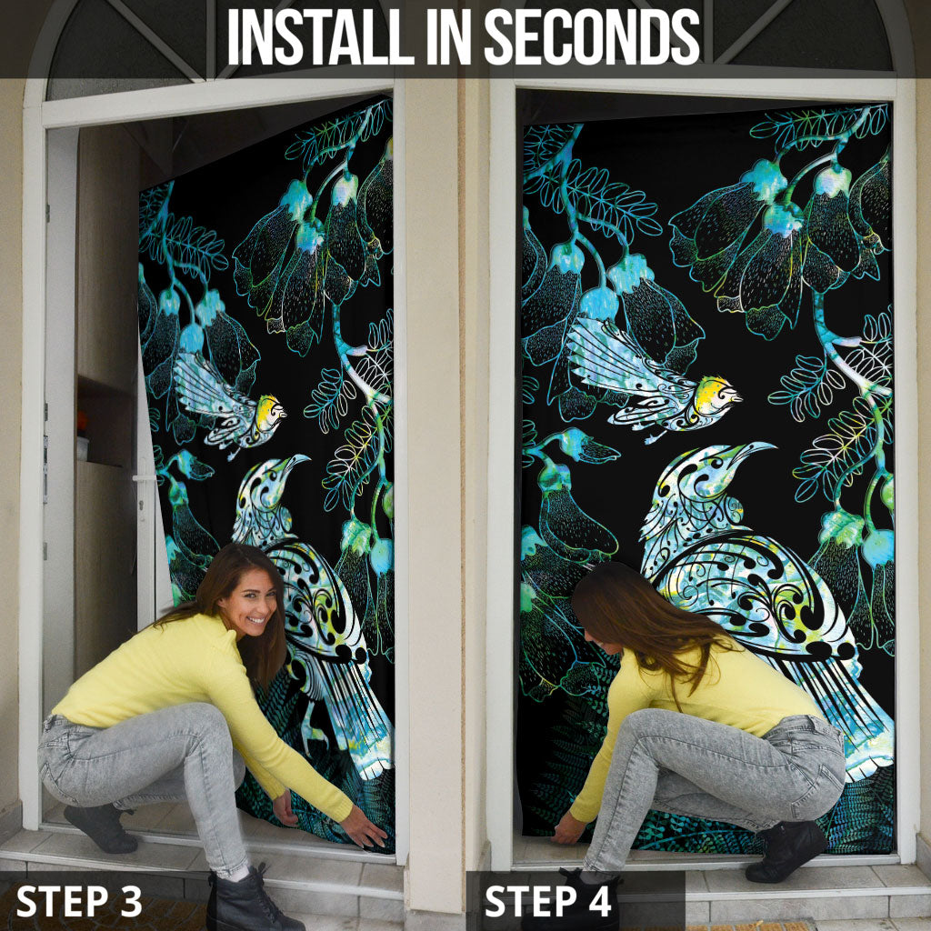 Aotearoa Maori Mahuru Door Cover Spring Time - Paua Shell Green LT7 - Polynesian Pride