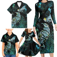 Aotearoa Maori Mahuru Family Matching Long Sleeve Bodycon Dress and Hawaiian Shirt Spring Time - Paua Shell Green LT7 - Polynesian Pride