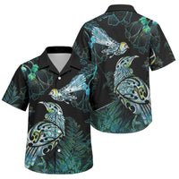 Aotearoa Maori Mahuru Family Matching Long Sleeve Bodycon Dress and Hawaiian Shirt Spring Time - Paua Shell Green LT7 Son's Shirt Black - Polynesian Pride