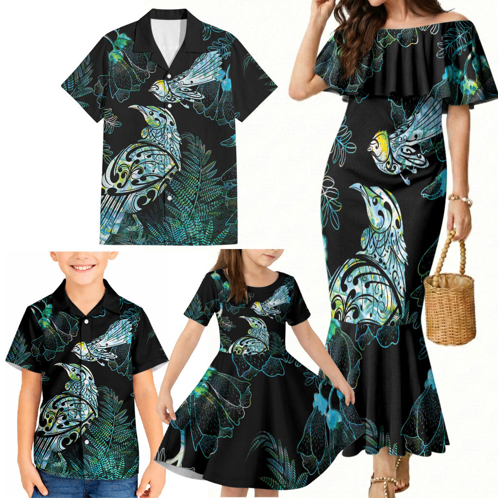 Aotearoa Maori Mahuru Family Matching Mermaid Dress and Hawaiian Shirt Spring Time - Paua Shell Green LT7 - Polynesian Pride