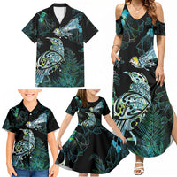 Aotearoa Maori Mahuru Family Matching Summer Maxi Dress and Hawaiian Shirt Spring Time - Paua Shell Green LT7 - Polynesian Pride