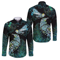Aotearoa Maori Mahuru Family Matching Summer Maxi Dress and Hawaiian Shirt Spring Time - Paua Shell Green LT7 Dad's Shirt - Long Sleeve Black - Polynesian Pride