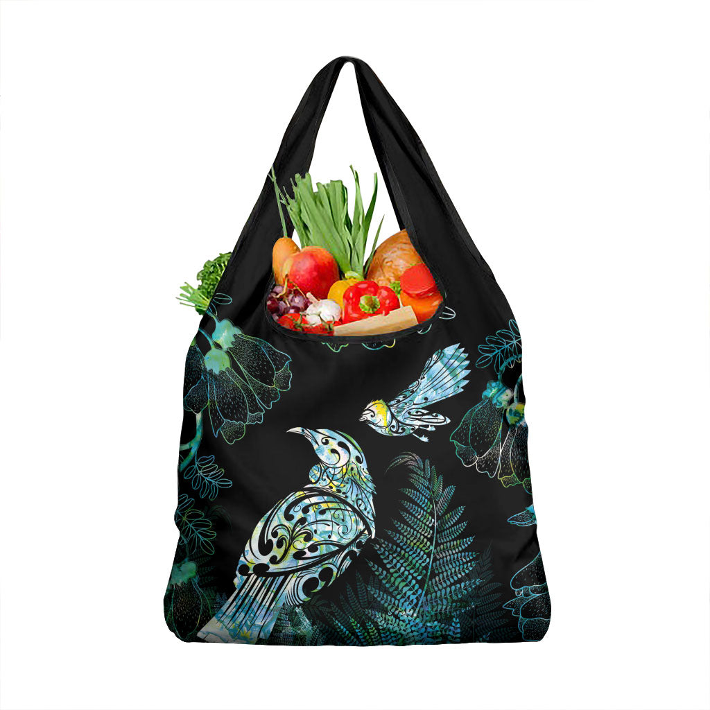 Aotearoa Maori Mahuru Grocery Bag Spring Time - Paua Shell Green LT7 1-pack One Size Black - Polynesian Pride