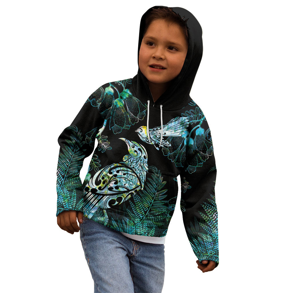 Aotearoa Maori Mahuru Kid Hoodie Spring Time - Paua Shell Green LT7 - Polynesian Pride