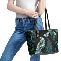 Aotearoa Maori Mahuru Leather Tote Bag Spring Time - Paua Shell Green LT7 - Polynesian Pride